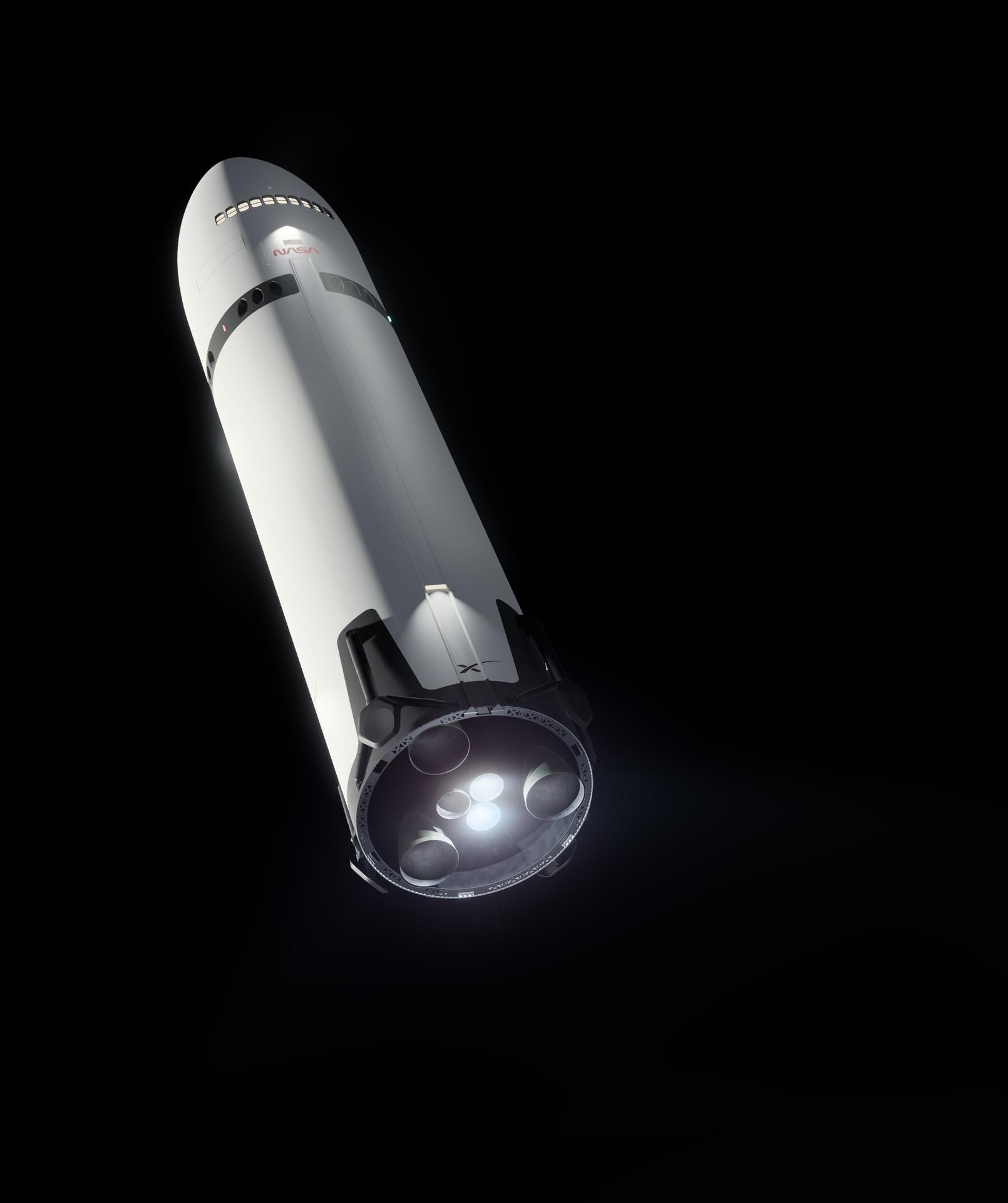 Artist’s Concept Portrays SpaceX’s Starship HLS with Raptor Engines for NASA Artemis